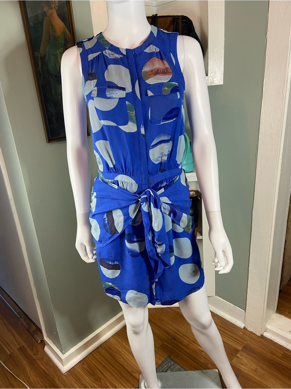 Anthropologie Leifsdottir Circle Skyline Silk Sleeveless Mini Sheath Dress Sz 0